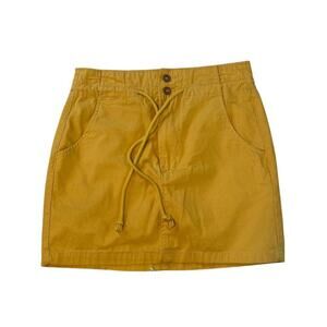 Mustard Yellow Drawstring Mini Front Pockets Button Detail Casual Lightweight